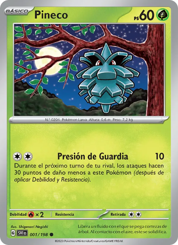 Carta Pineco de la expansión Escarlata y Púrpura, número 001/198