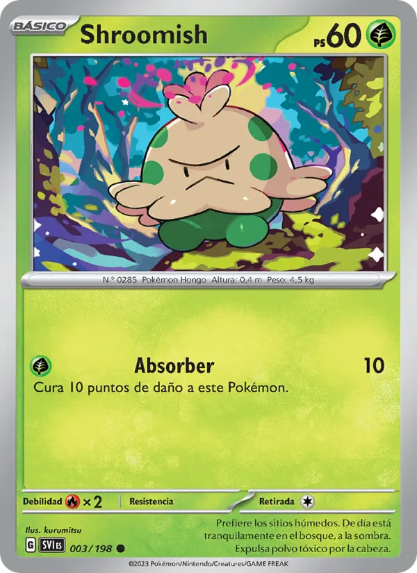 Carta Shroomish de la expansión Escarlata y Púrpura, número 003/198