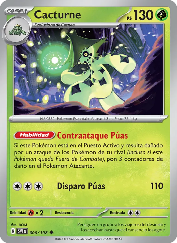 Carta Cacturne de la expansión Escarlata y Púrpura, número 006/198