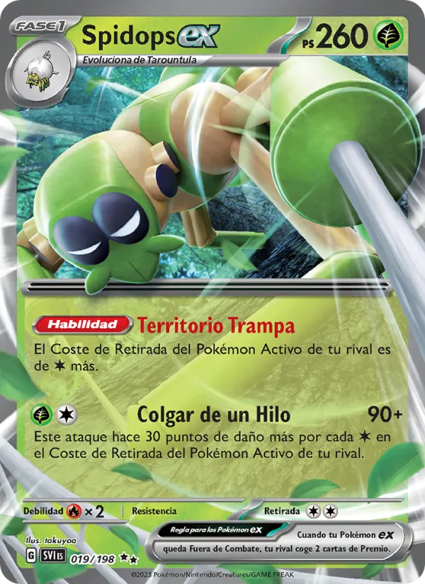 Carta Spidops ex de la expansión Escarlata y Púrpura, número 019/198