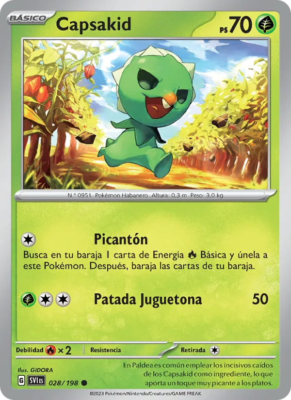 Carta Capsakid de la expansión Escarlata y Púrpura, número 028/198