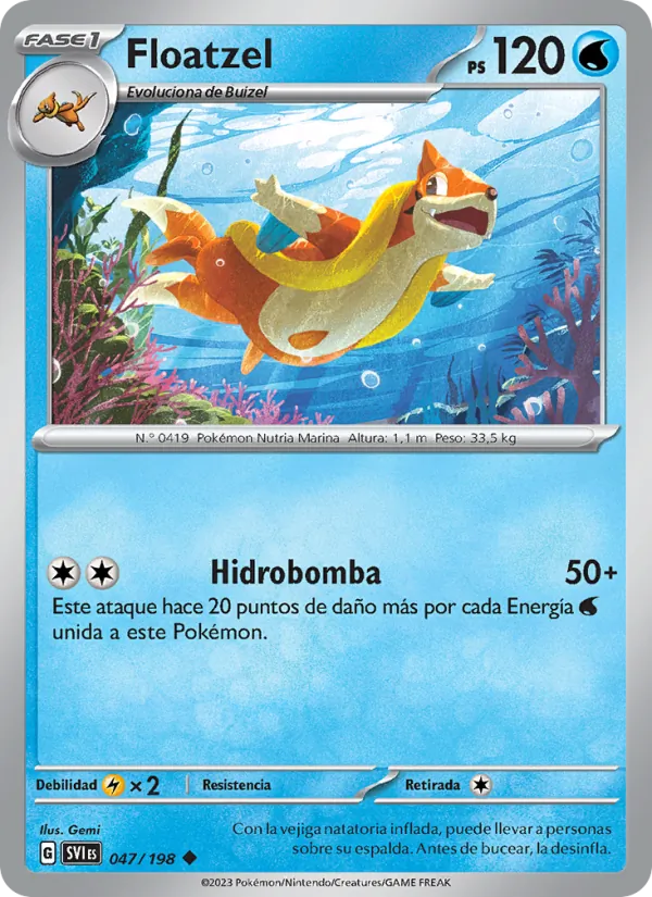 Carta Floatzel de la expansión Escarlata y Púrpura, número 047/198