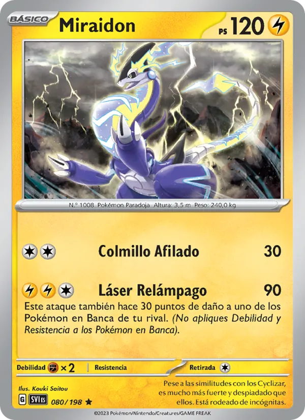 Carta Miraidon de la expansión Escarlata y Púrpura, número 080/198