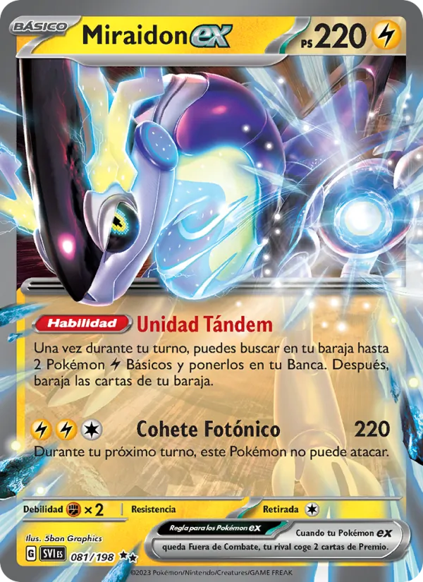 Carta Miraidon ex de la expansión Escarlata y Púrpura, número 081/198