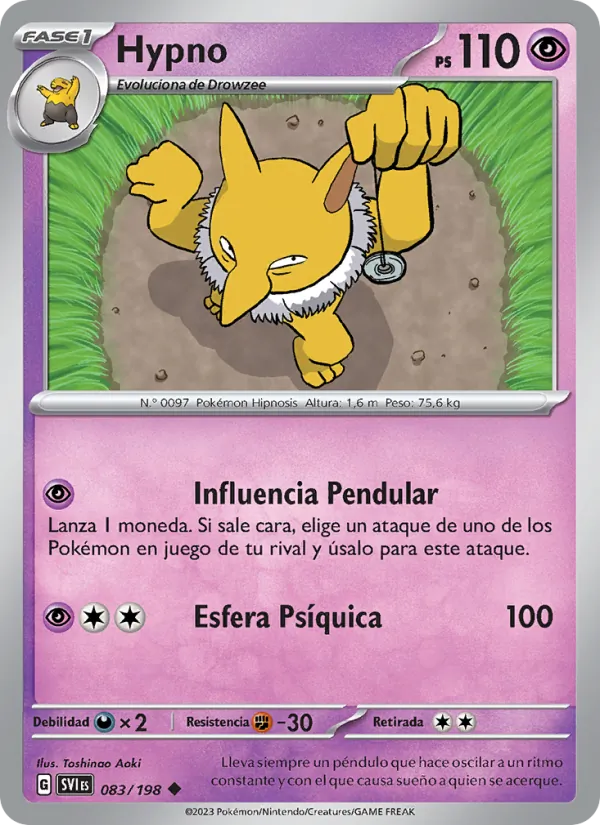Carta Hypno de la expansión Escarlata y Púrpura, número 083/198