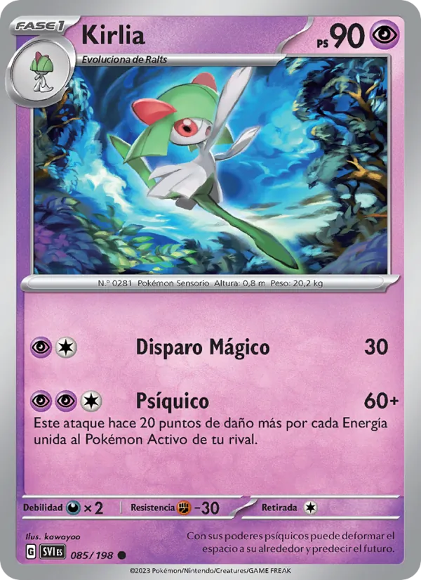 Carta Kirlia de la expansión Escarlata y Púrpura, número 085/198