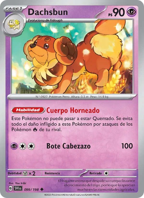 Carta Dachsbun de la expansión Escarlata y Púrpura, número 099/198
