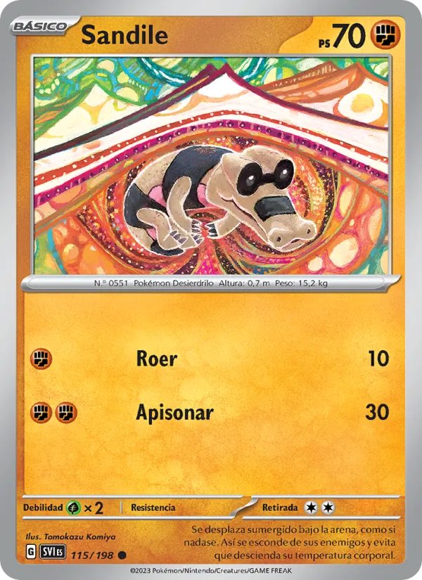 Carta Sandile de la expansión Escarlata y Púrpura, número 115/198