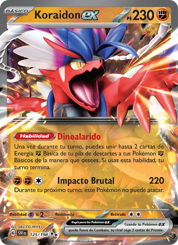 Carta Koraidon ex de la expansión Escarlata y Púrpura, número 125/198