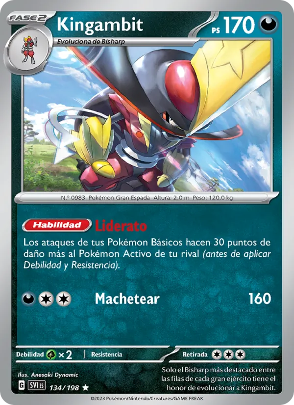 Carta Kingambit de la expansión Escarlata y Púrpura, número 134/198