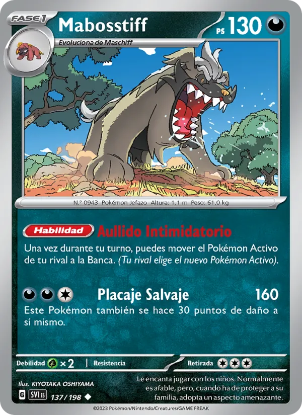 Carta Mabosstiff de la expansión Escarlata y Púrpura, número 137/198