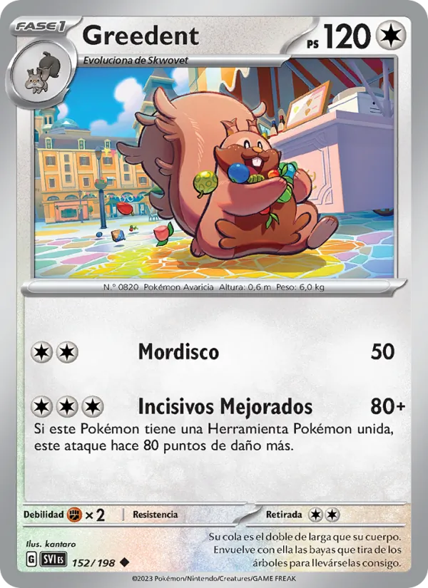 Carta Greedent de la expansión Escarlata y Púrpura, número 152/198