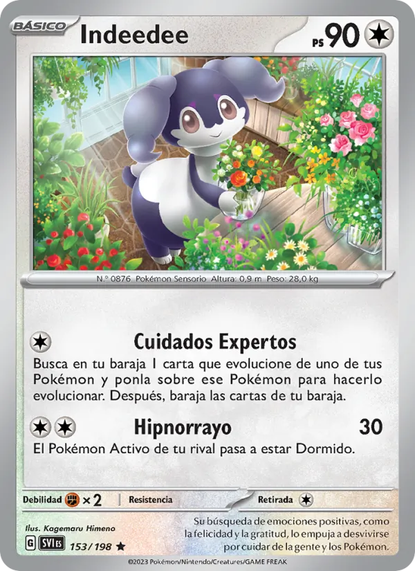 Carta Indeedee de la expansión Escarlata y Púrpura, número 153/198
