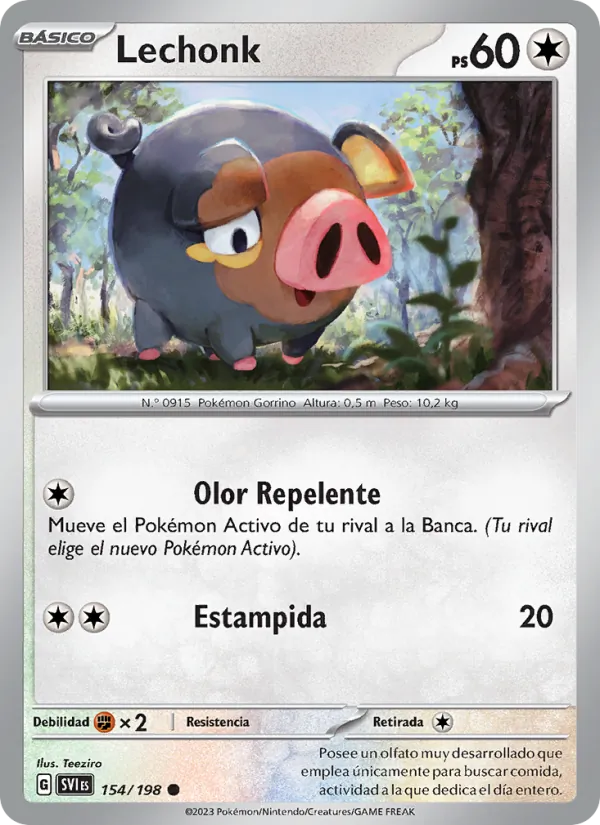 Carta Lechonk de la expansión Escarlata y Púrpura, número 154/198