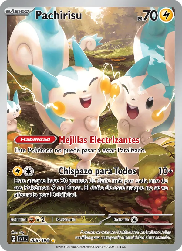Carta Pachirisu de la expansión Escarlata y Púrpura, número 208/198