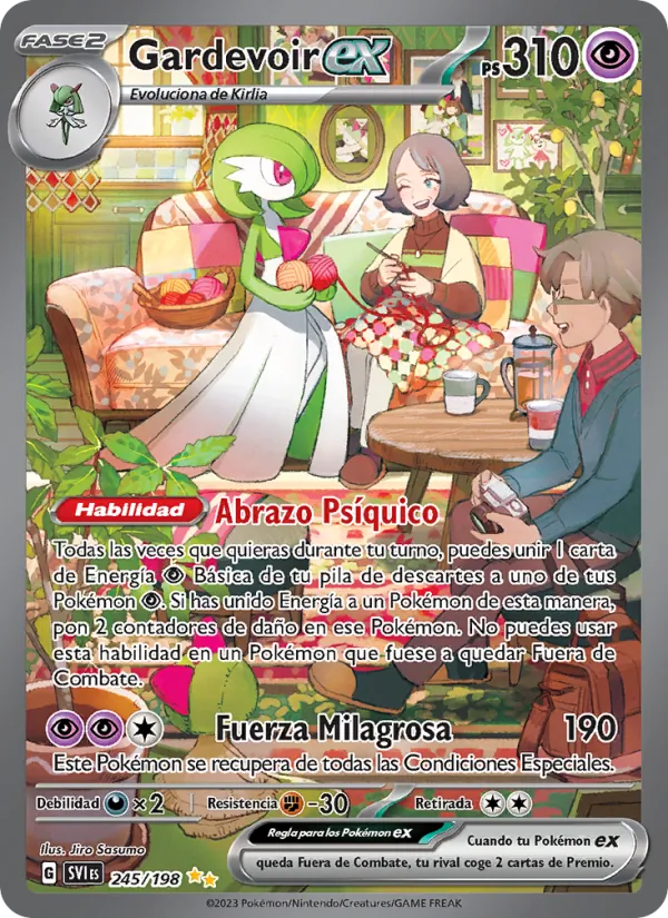 Carta Gardevoir ex de la expansión Escarlata y Púrpura, número 245/198