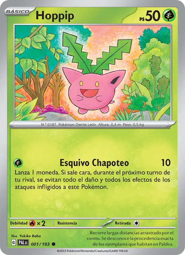 Carta Hoppip de la expansión Evoluciones en Paldea, número 001/193