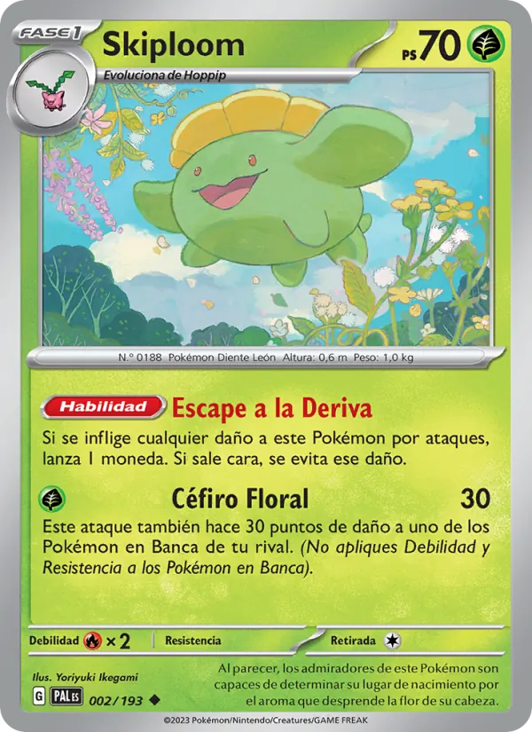 Carta Skiploom de la expansión Evoluciones en Paldea, número 002/193