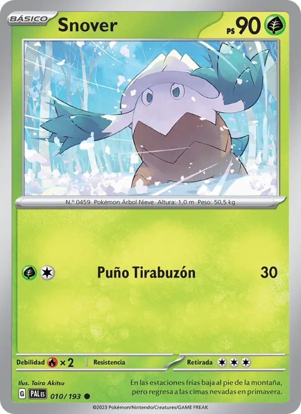 Carta Snover de la expansión Evoluciones en Paldea, número 010/193