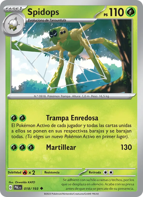 Carta Spidops de la expansión Evoluciones en Paldea, número 018/193