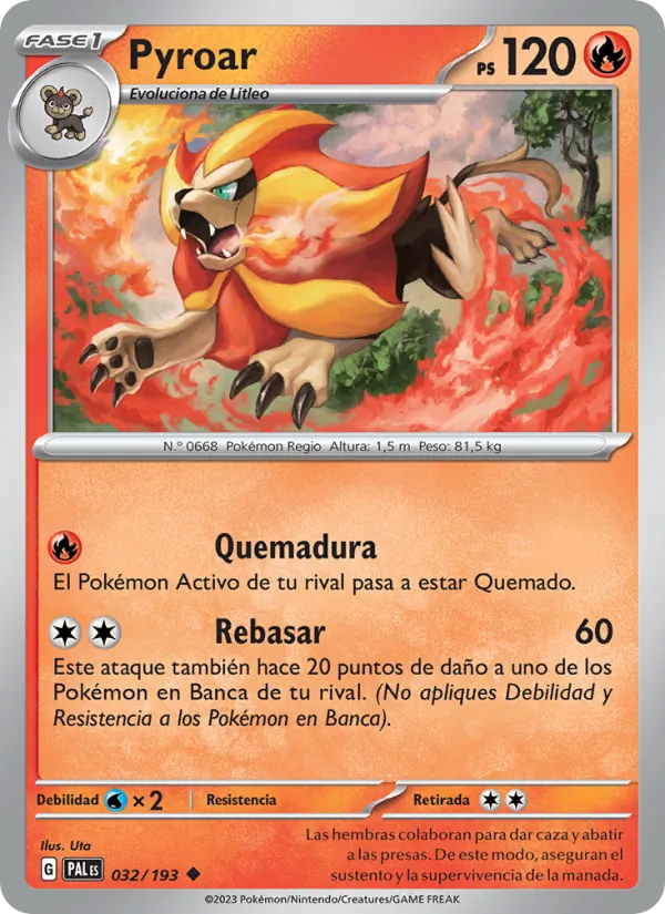 Carta Pyroar de la expansión Evoluciones en Paldea, número 032/193