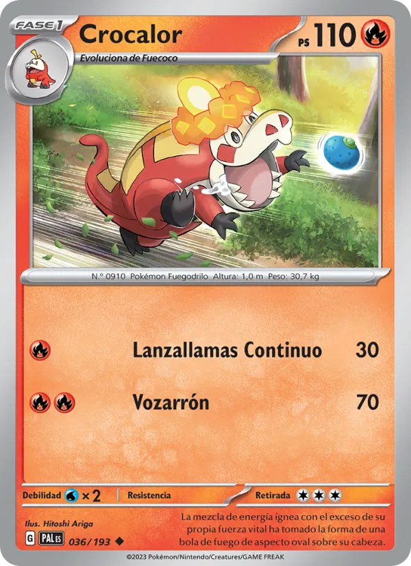 Carta Crocalor de la expansión Evoluciones en Paldea, número 036/193