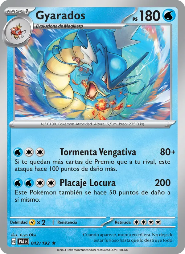 Carta Gyarados de la expansión Evoluciones en Paldea, número 043/193