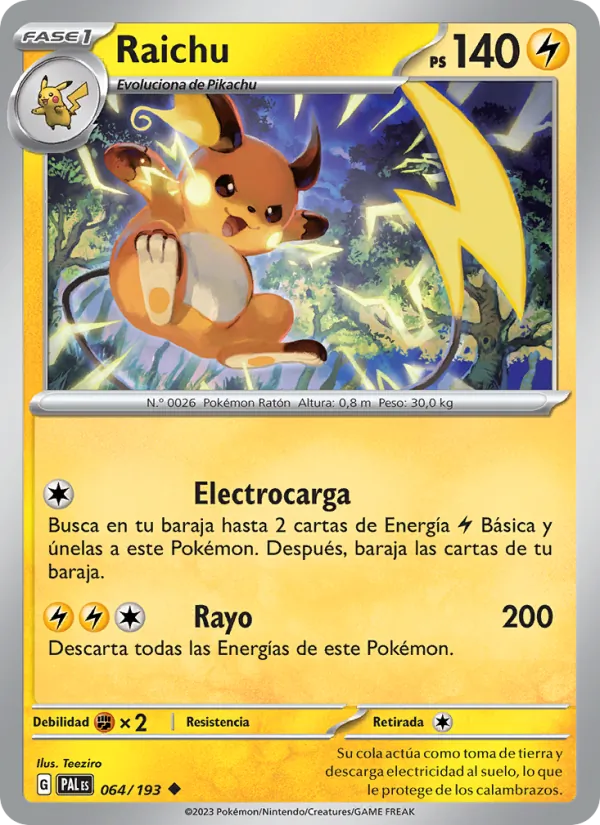 Carta Raichu de la expansión Evoluciones en Paldea, número 064/193