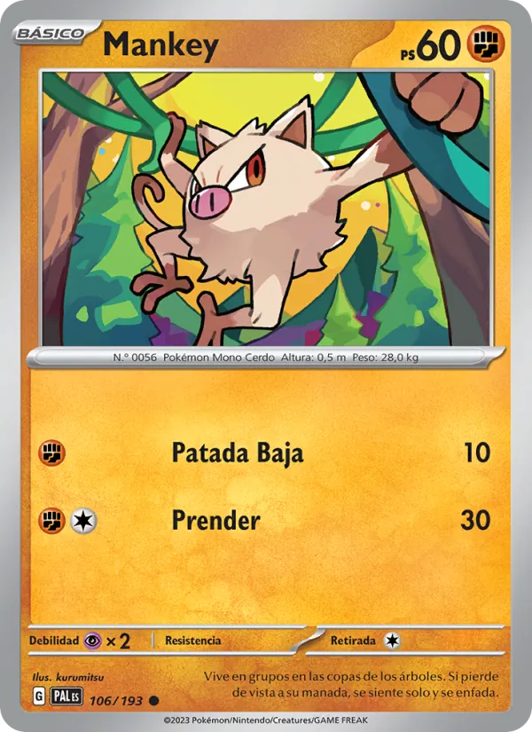 Carta Mankey de la expansión Evoluciones en Paldea, número 106/193