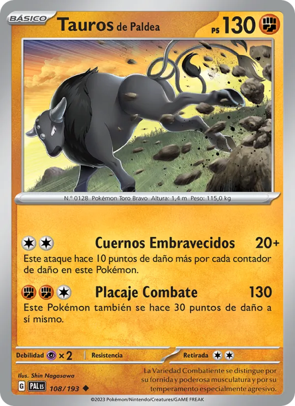 Carta Tauros de Paldea de la expansión Evoluciones en Paldea, número 108/193