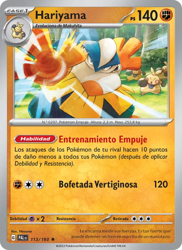 Carta Hariyama de la expansión Evoluciones en Paldea, número 113/193