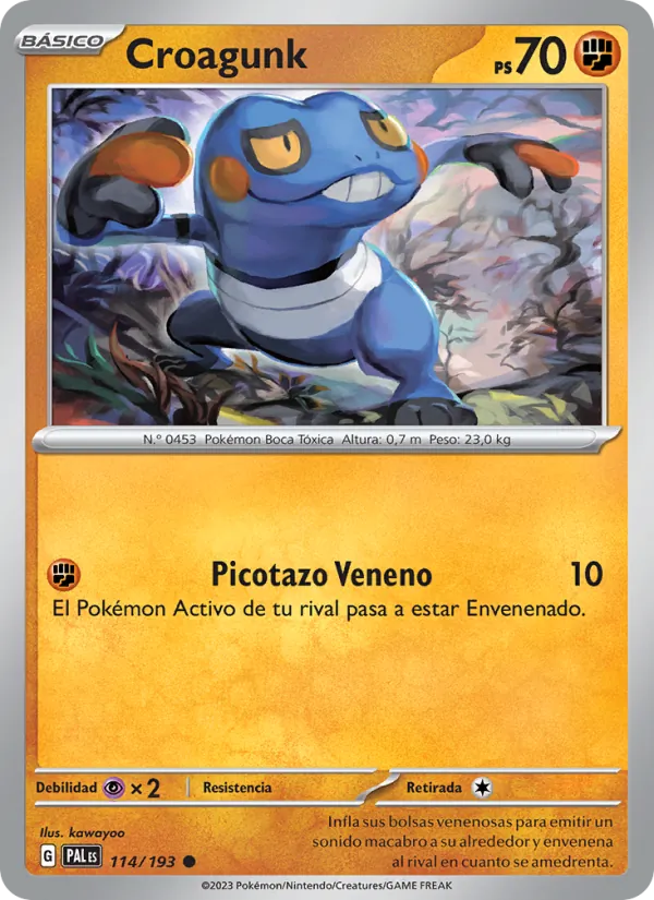 Carta Croagunk de la expansión Evoluciones en Paldea, número 114/193