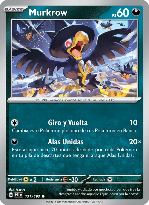 Carta Murkrow de la expansión Evoluciones en Paldea, número 131/193