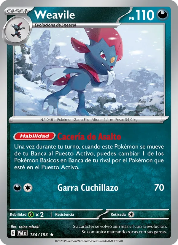 Carta Weavile de la expansión Evoluciones en Paldea, número 134/193