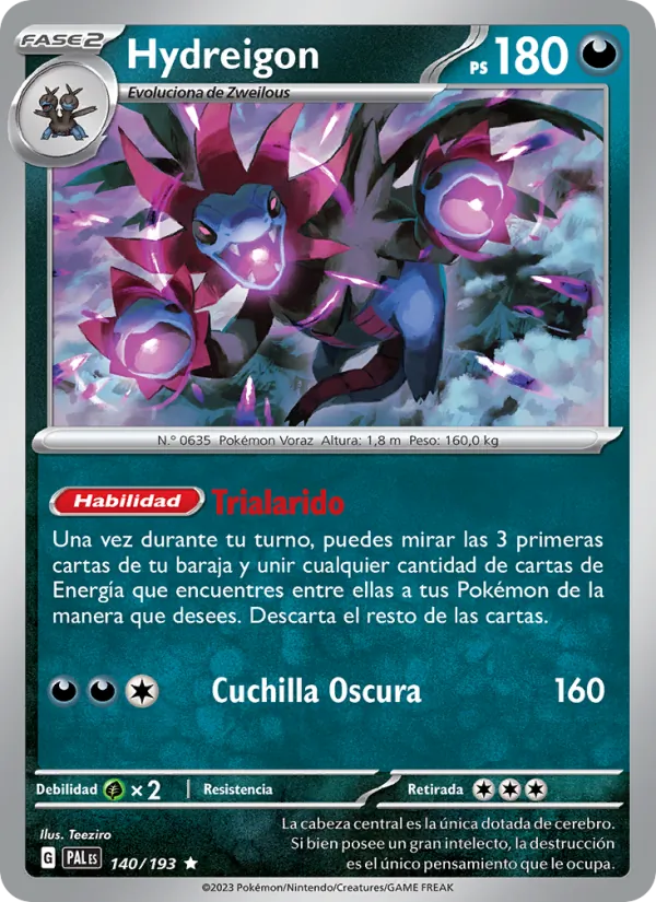 Carta Hydreigon de la expansión Evoluciones en Paldea, número 140/193