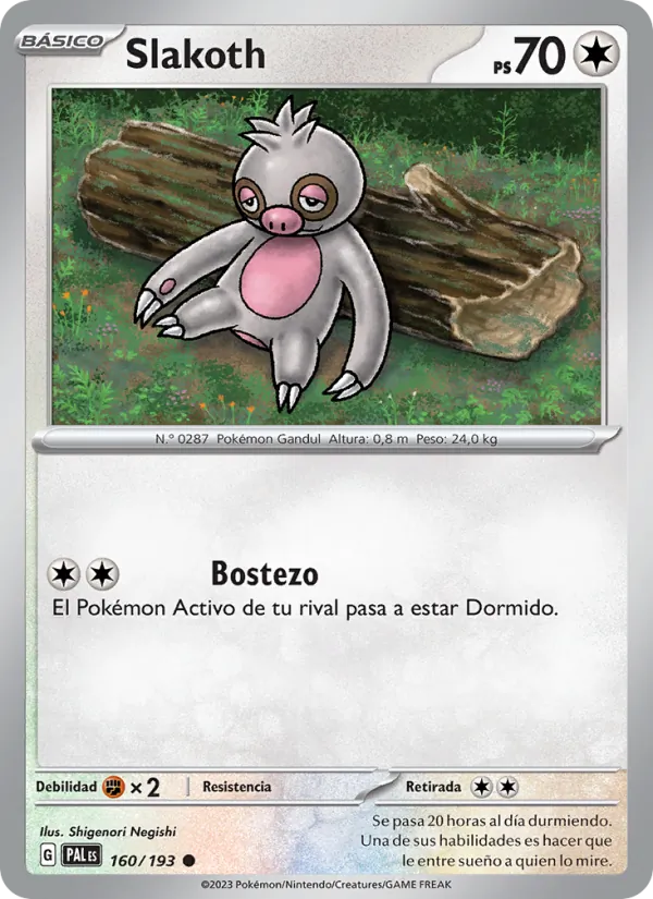 Carta Slakoth de la expansión Evoluciones en Paldea, número 160/193