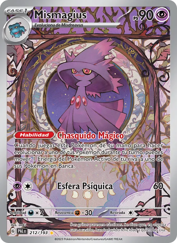 Carta Mismagius de la expansión Evoluciones en Paldea, número 212/193