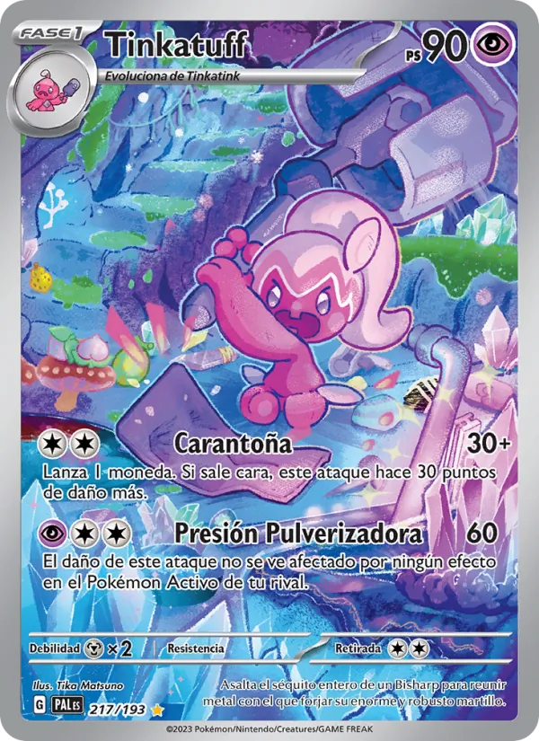 Carta Tinkatuff de la expansión Evoluciones en Paldea, número 217/193