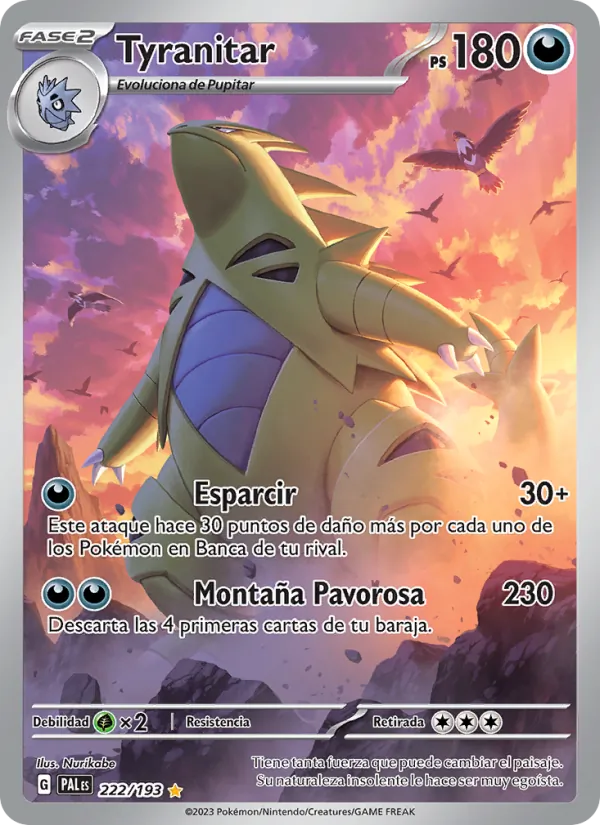 Carta Tyranitar de la expansión Evoluciones en Paldea, número 222/193