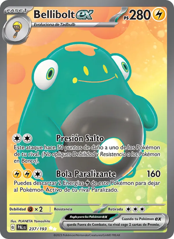 Carta Bellibolt ex de la expansión Evoluciones en Paldea, número 237/193