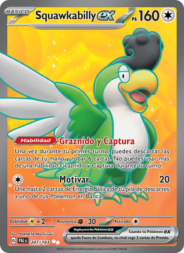 Carta Squawkabilly ex de la expansión Evoluciones en Paldea, número 247/193