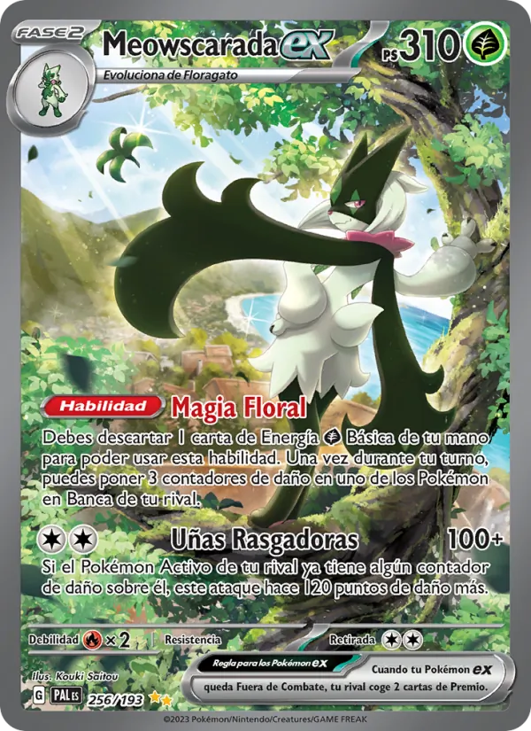 Carta Meowscarada ex de la expansión Evoluciones en Paldea, número 256/193