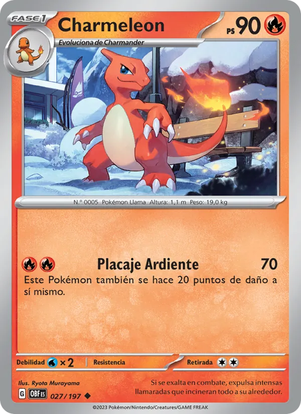 Carta Charmeleon de la expansión Llamas Obsidianas, número 027/197