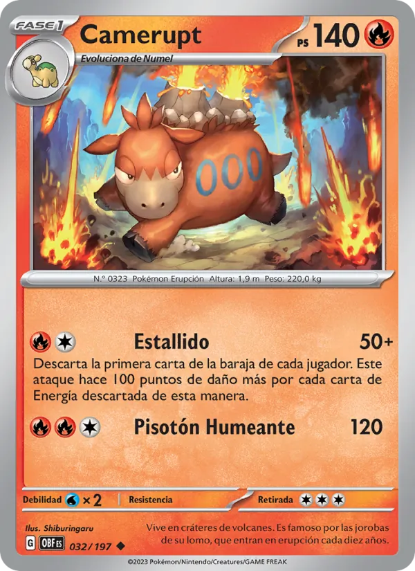 Carta Camerupt de la expansión Llamas Obsidianas, número 032/197