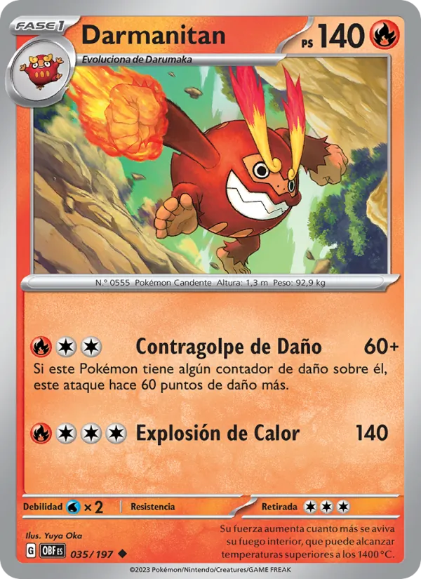 Carta Darmanitan de la expansión Llamas Obsidianas, número 035/197