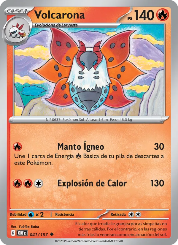 Carta Volcarona de la expansión Llamas Obsidianas, número 041/197