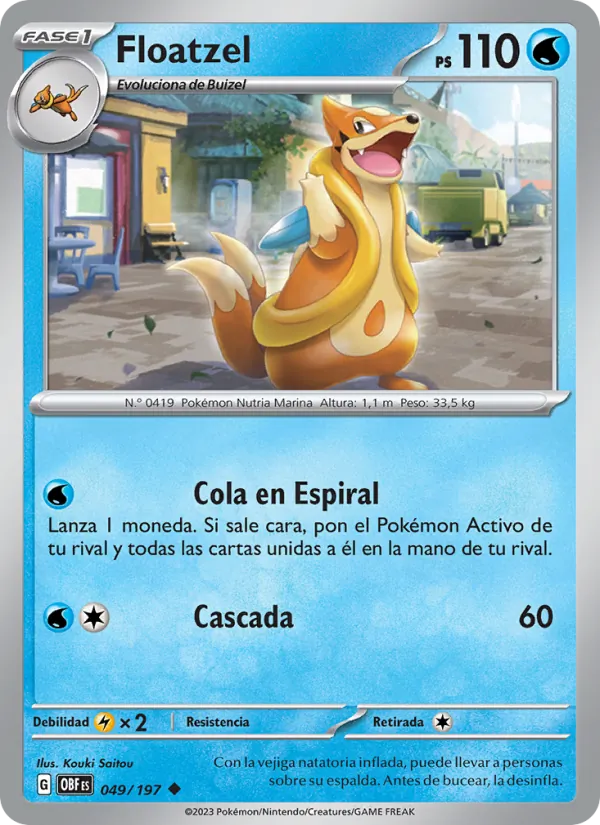 Carta Floatzel de la expansión Llamas Obsidianas, número 049/197