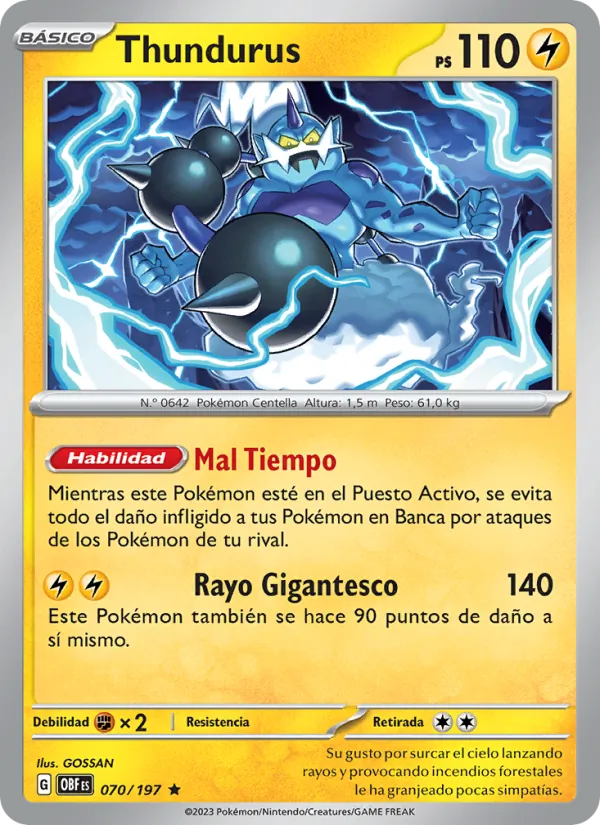 Carta Thundurus de la expansión Llamas Obsidianas, número 070/197
