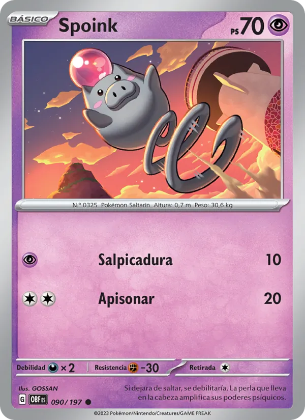 Carta Spoink de la expansión Llamas Obsidianas, número 090/197