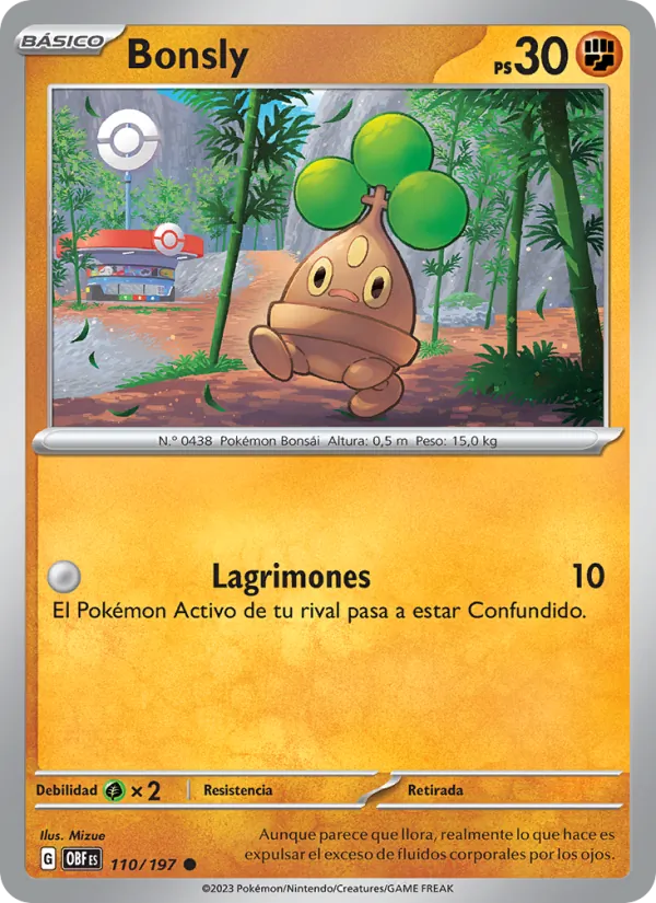 Carta Bonsly de la expansión Llamas Obsidianas, número 110/197